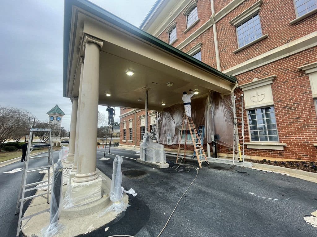 A Bailey crew working on a commercial building entrance